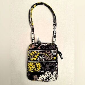 Vera Bradley Hipster Quilted Crossbody Bag Baroque Black Yellow Gray 8”x6”